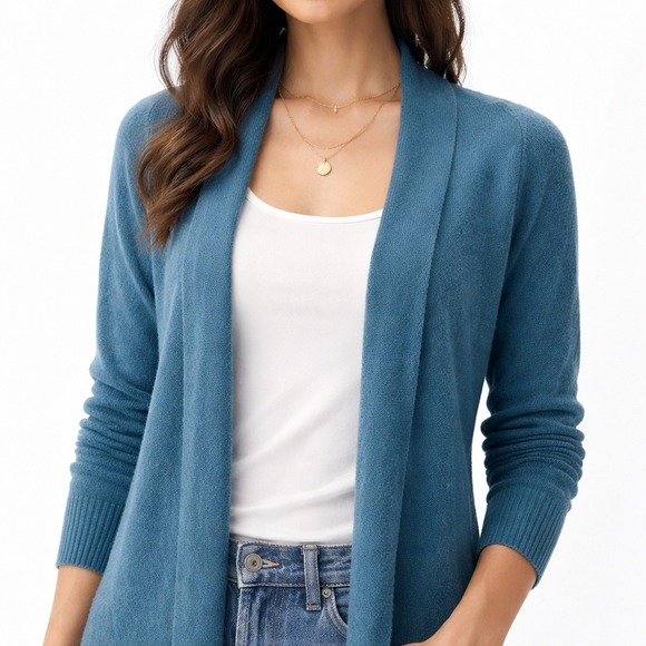 Charter Club 100% Cashmere Open Front Cardigan Teal Blue Womens Medium 2-Ply - Picture 2 of 9